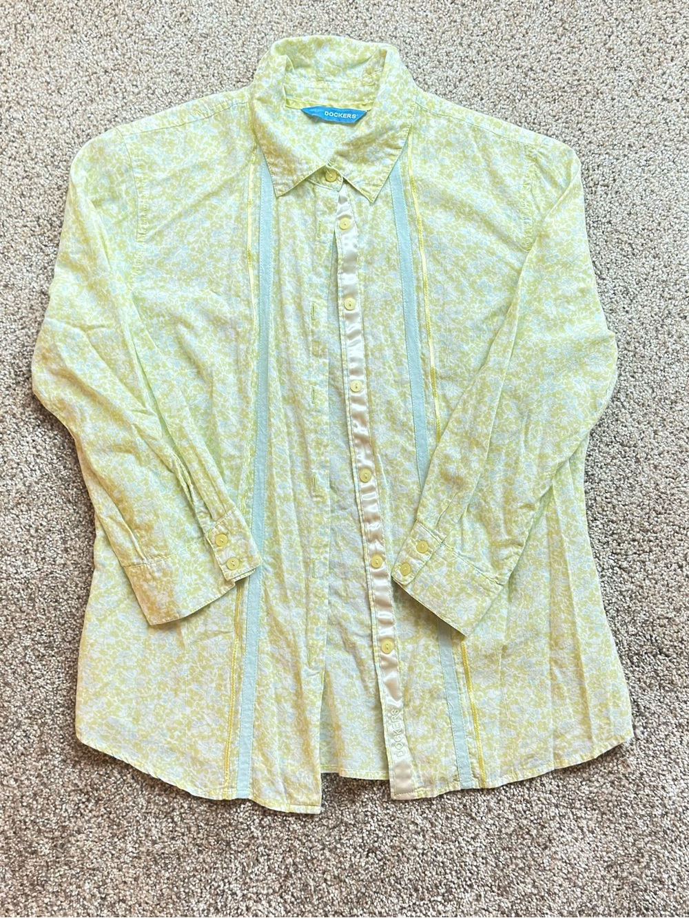 Dockers Blue and Light Green Floral Button-Up Top with Ribbons Women’s SIZE S/XS